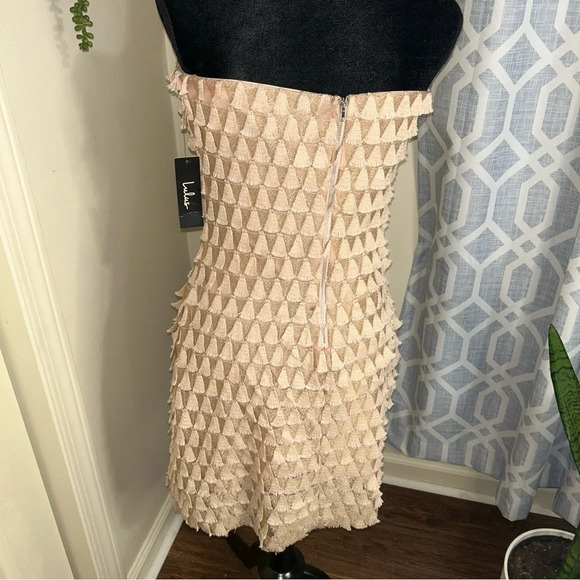 Lulu’s What a Frill Blush and Gold Embroidered Strapless Mini Dress - Picture 7 of 8